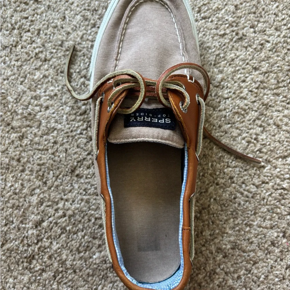 Sperry Two-Tone Brown Canvas & Tan Leather Boat Shoes